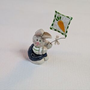 Charming Bunny Figurine with Carrot Flag